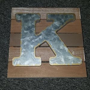 Wooden pallet frame Metal letter K plaque board